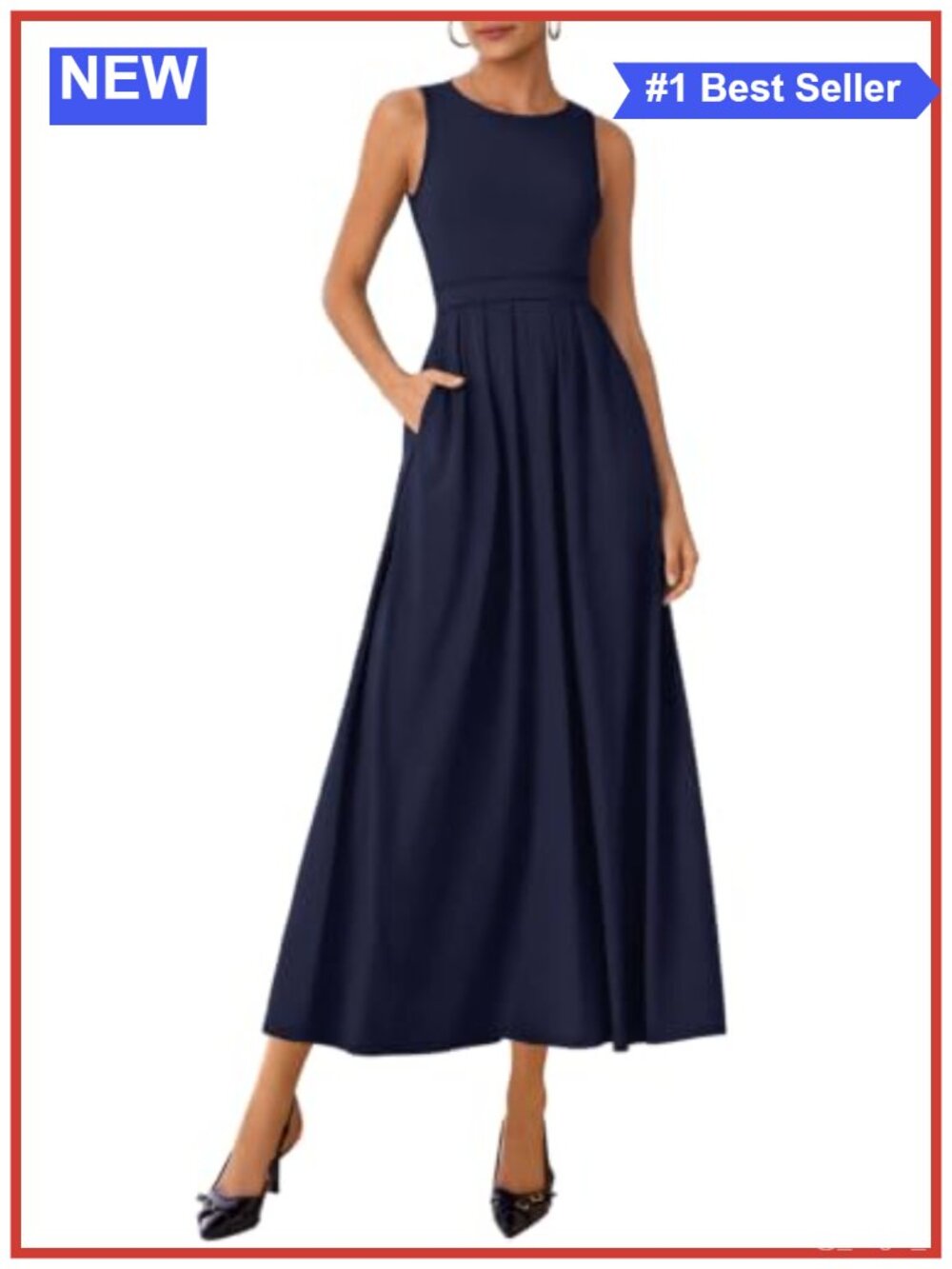 Women's Sleeveless A-Line Maxi Dress Fit Flare High Waist Pockets